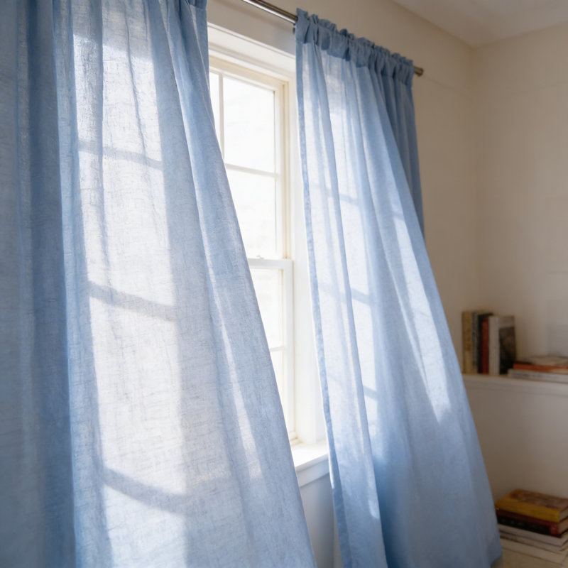 Rayna Semi Sheer Curtain Panel Pair, 52" W x 84" L, Sky