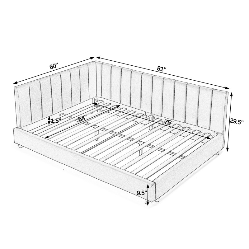 Upholstered bed frame with slats no box spring required, Black