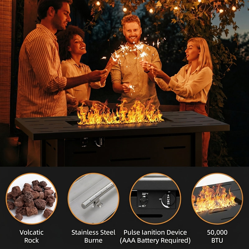 8-Piece Outdoor Rattan Patio Set with Fire Pit Table, Blue