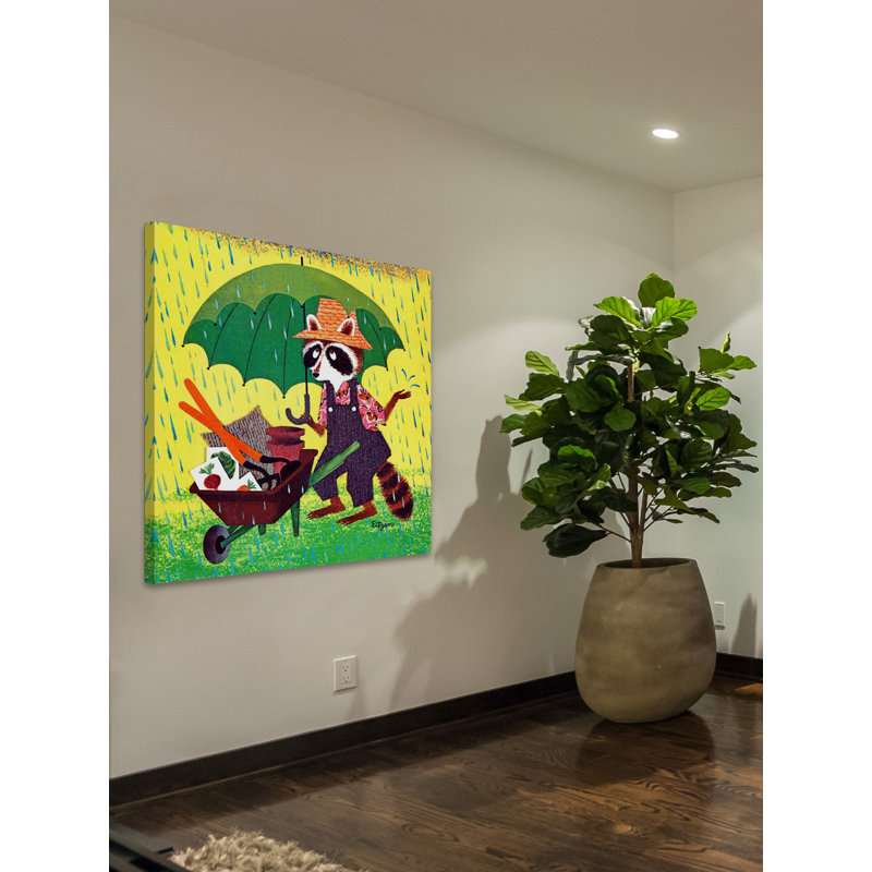 Raccoon With Umbrella - Wrapped Canvas Print, 81cm H x 81cm W