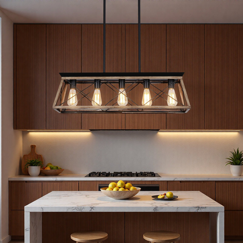Lustre de ferme 5 lumières avec tiges réglables, base E26, plafonnier suspendu industriel pour salle à manger et îlot de cuisine