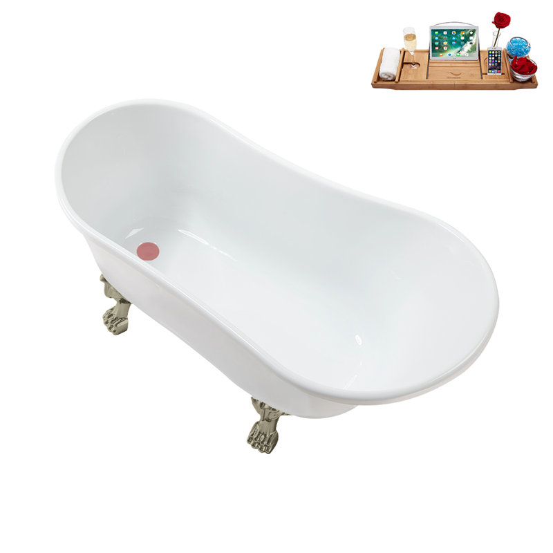 51.2'' x 25.6'' Soaking Acrylic Bathtub, Brushed Nickel, Matte Pink