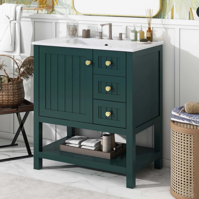 Meuble-lavabo simple 30 po avec comptoir en céramique 0429, Vert