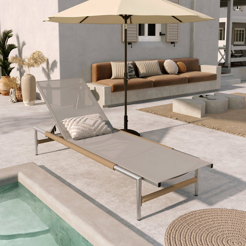 Outdoor Patio Chaise Lounge Chair, Aluminum Mesh Seat, 1Pc