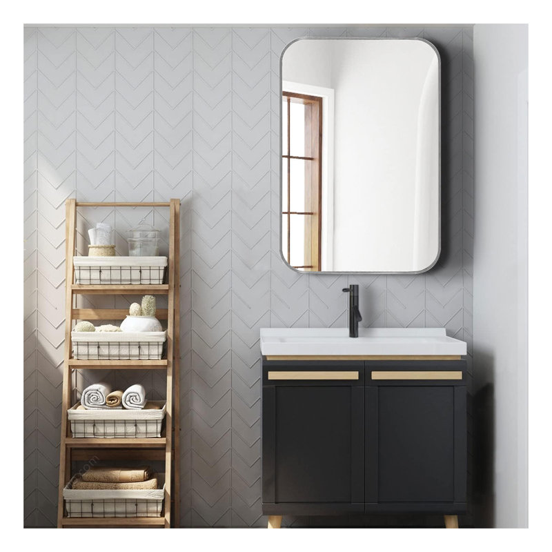 Miroir mural de salle de bain rectangulaire en aluminium argenté 24 po x 36 po - Miroir décoratif moderne antirouille en verre HD pour meuble-lavabo