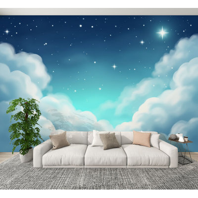 Papier peint auto-adhésif Dreamy Starry Night Sky Soft Fluffy Clouds Summer Decor Wallals