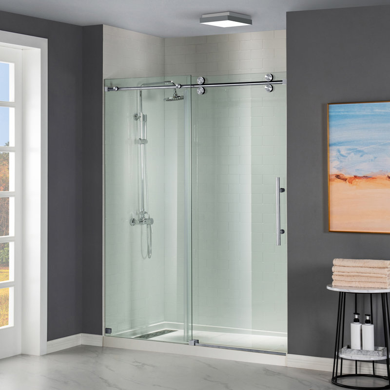 WOODBRIDGE Frameless Shower Doors 66-72" Width x 76"Height with 5/16"(8mm) Clear Tempered Glass, Polished Chrome