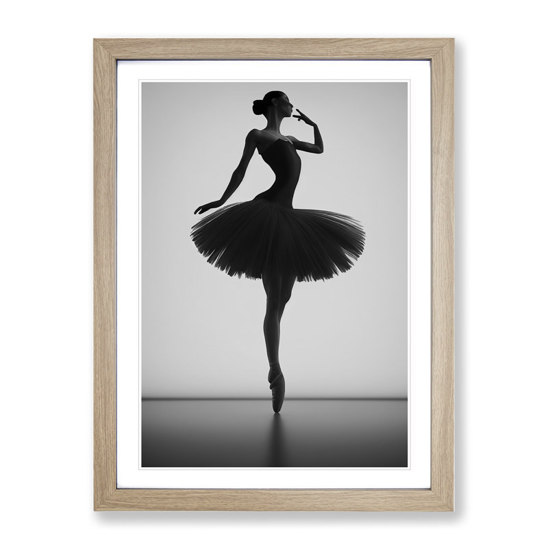 Monochrome Ballerina No.1 - Wall Art, 64cm H x 46cm W x 2cm D, Oak Framed
