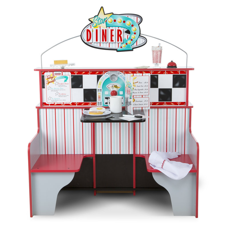 Double-Sided Red and Gray Wooden Star Diner Restaurant Play Set