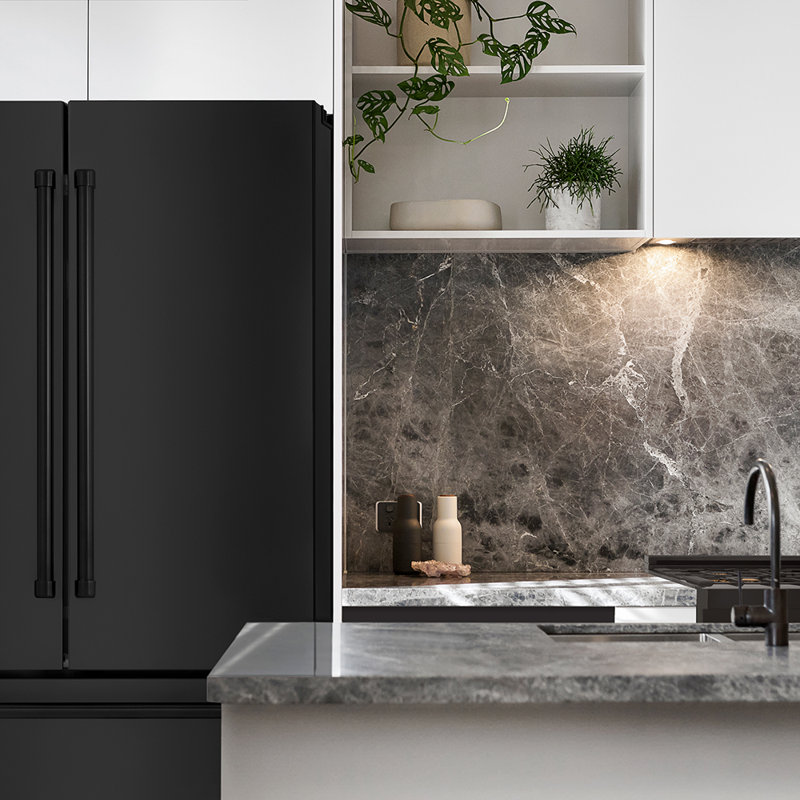 ZLINE 36" Autograph Edition 22.5 cu. ft Freestanding French Door Refrigerator with Ice Maker in Fingerprint, Champagne Bronze