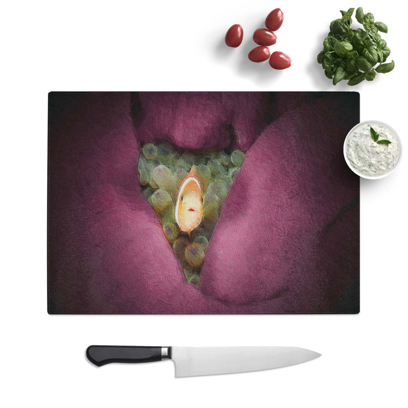 Tempered Glass Clownfish and Sea Anemone Chopping Board, 28.5 cm W x 20 cm L