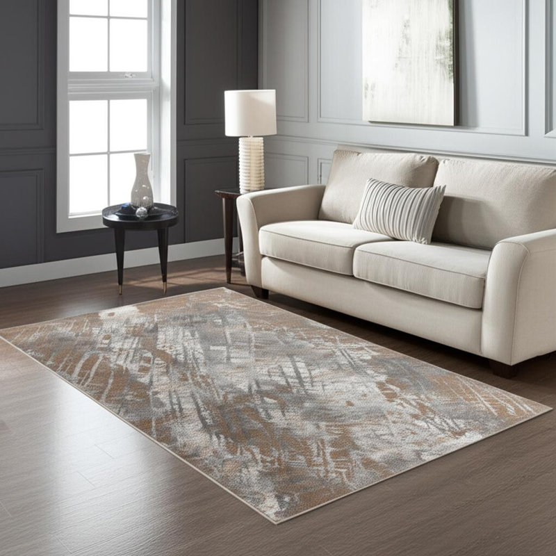 Tapis abstrait brun 5 pi x 8 pi, Rectangle 7 pi 10 po x 10 pi 10 po