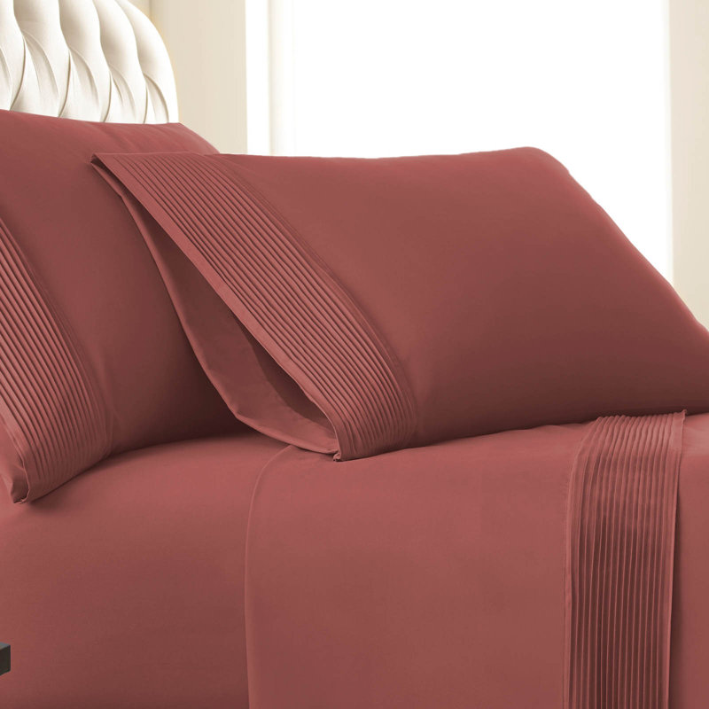 Southshore Fine Linens Vilano Extra Deep Pocket Pleated Sheet Set, Double-Brushed Microfiber 21-Inch Deep Pocket Sheets with Pleated Hem, 2 Pillowcases, California King, Marsala
