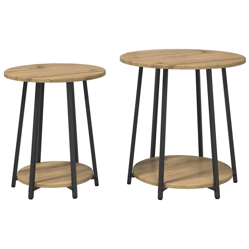  Side Table Set With Shelf 2 Pcs Black Oak 50 X 50 X 51 Cm, Artisan Oak