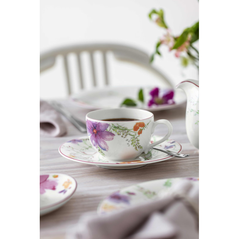 Mariefleur Multicolor Floral Porcelain Teacup with Trim Embellishment