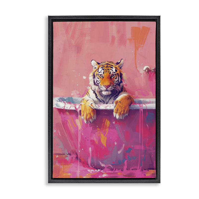 Tigre de bain lumineux dans un cadre flottant pour baignoire, design par LSR Design Studio, Cadre flottant noir de jais