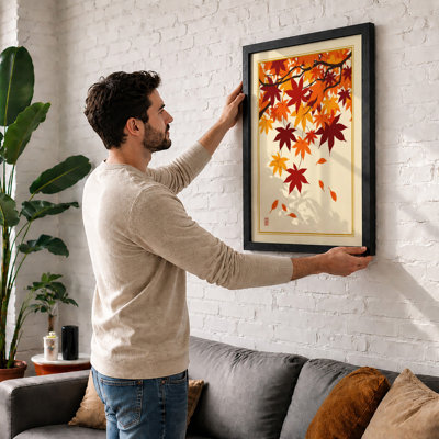 Falling Autumn Leaves Japandi - Framed Print