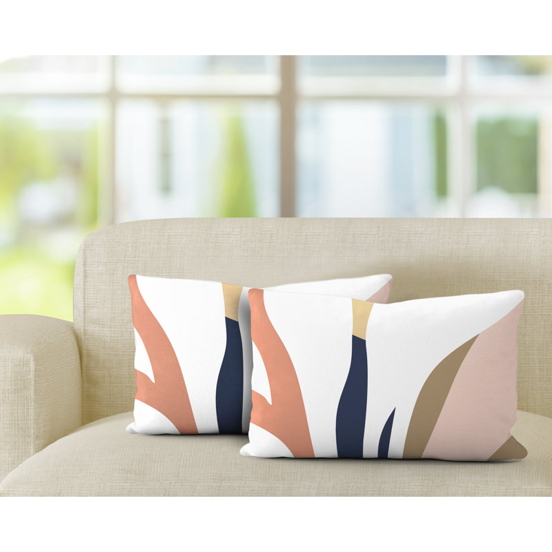 Housse et insert de coussin rectangulaire en polyester pour l'intérieur et l'extérieur, Saumon / bleu marine / beige