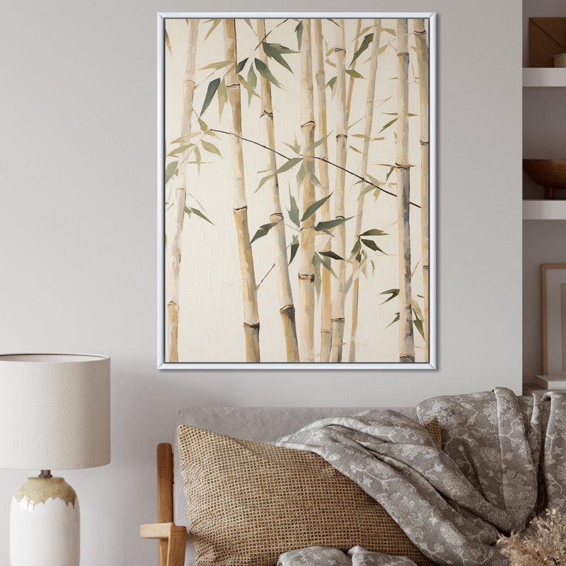 Beige minimalisme bambou sérénité III - impressions d'art mural en bambou_106626, H 44 po x l 34 po x P 1,5 po