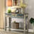 Wooden Console Table In Antique Grey And Teal With Extra Storage Display Features Frame Ample