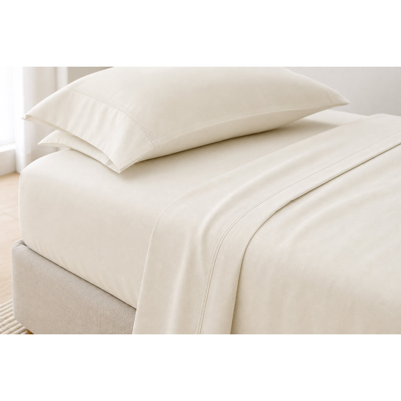 Ensemble de literie 4 pièces très grand en mélange de coton rafraîchissant 600TC, literie à poches profondes ivoire pour dormeurs chauds, chambre à coucher