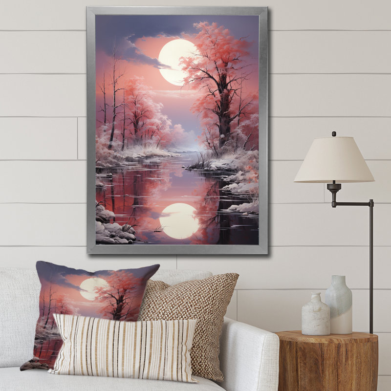 «White Fushia Winter Twilight II», reproduction sur toile encadrée, Cadre simple argenté, H 32 po x l 24 po x P 1 po