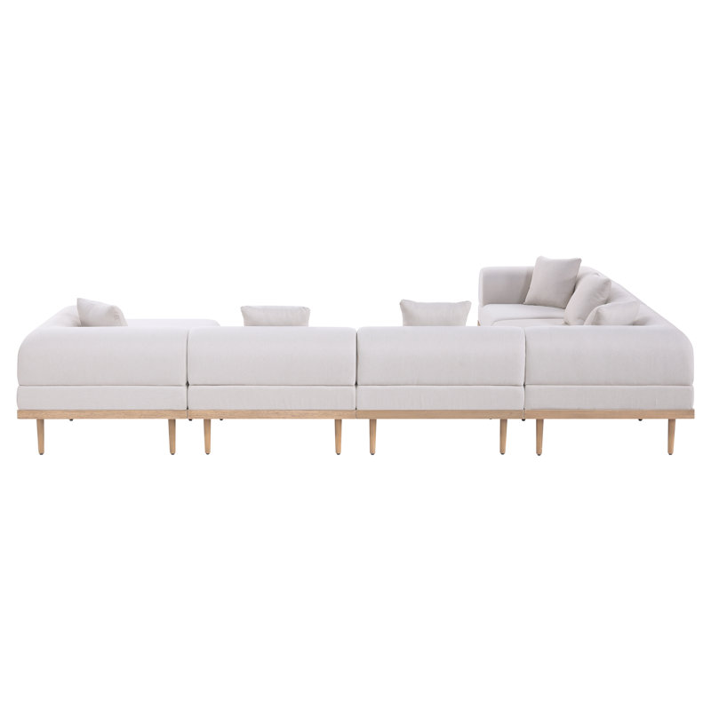 Madeleine 142" Resilient Water Resistant Olefin Fabric Upholstered 7Pc. Outdoor Patio Modular Sectional, Beige