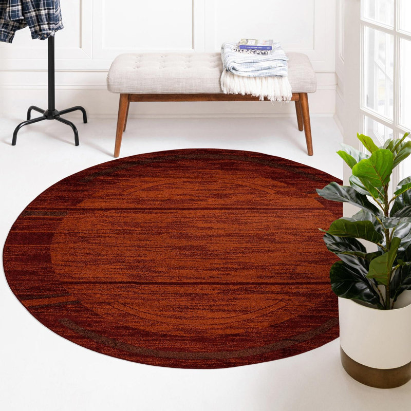 Tapis rouge brique / vert sauge / orange Alair, Rond 3 pi 3 po