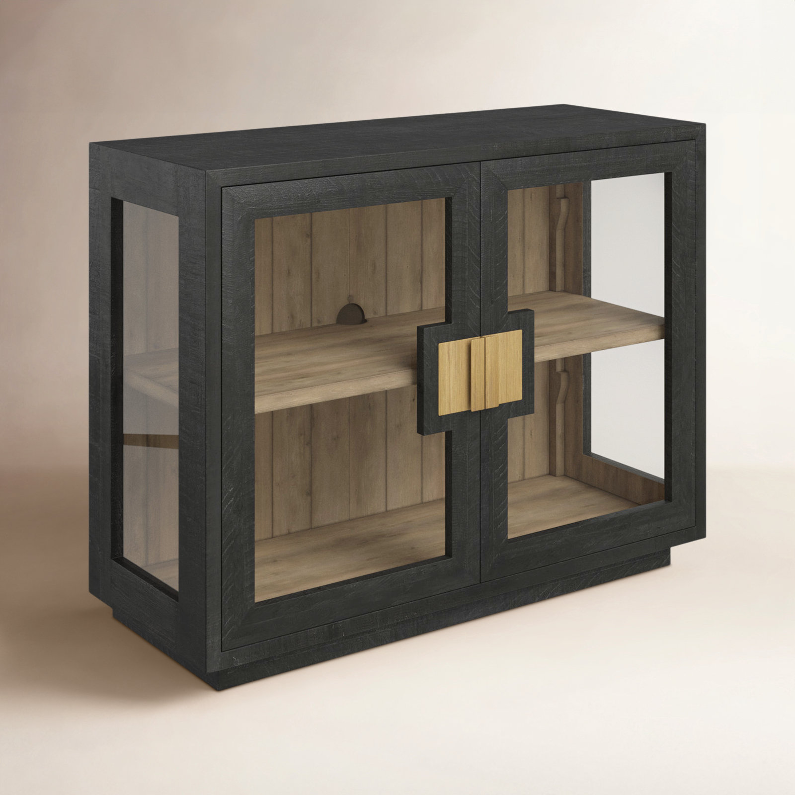 Pine Wood Accent Cabinet, Black, Gold