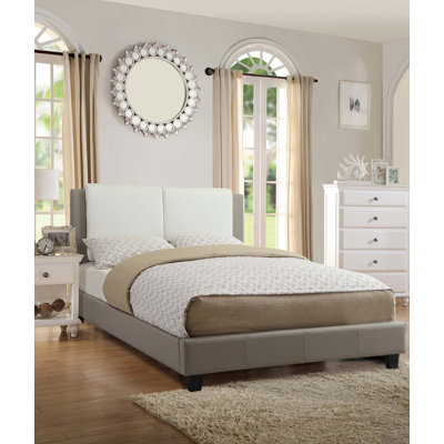 Contemporary Style Full Size Bed Set Faux Leather Upholstered Plastic Legs Platform Bed Bedroom Furniture