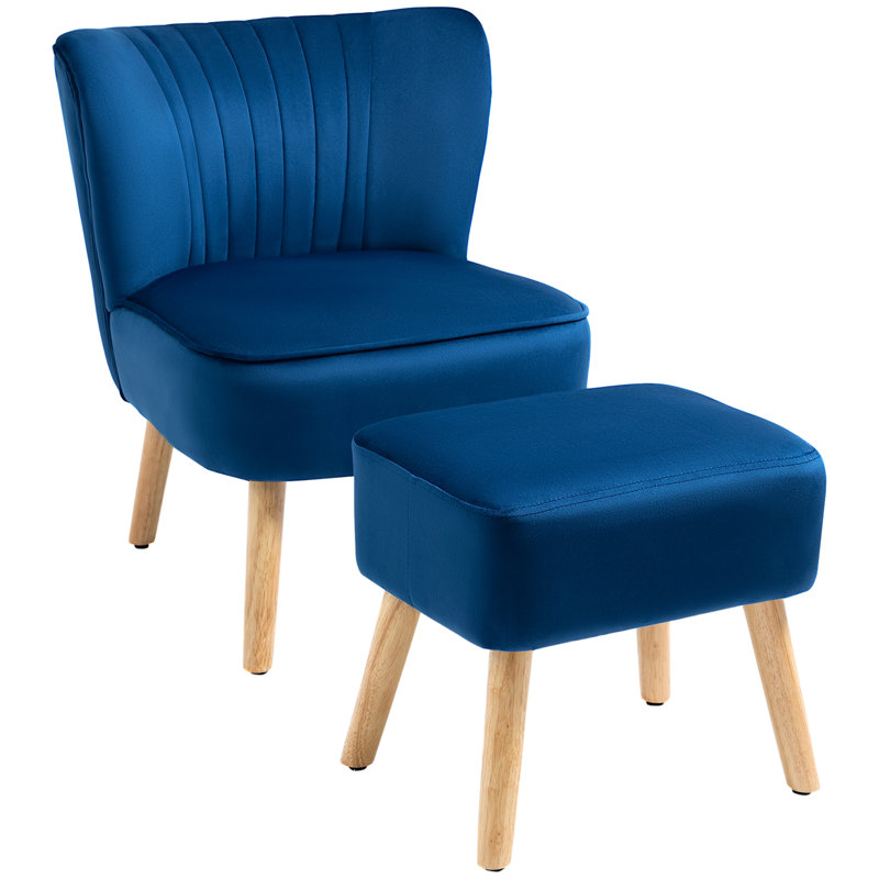Brookeville Velvet Barrel Chair with Footstool, Blue