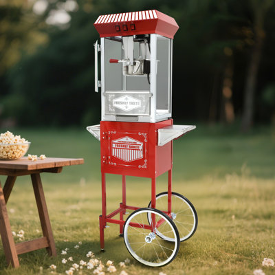 Movie Theater Style Vintage Popcorn Machine Maker With Cart 12 Ounce Popcorn Popper With Wheels
