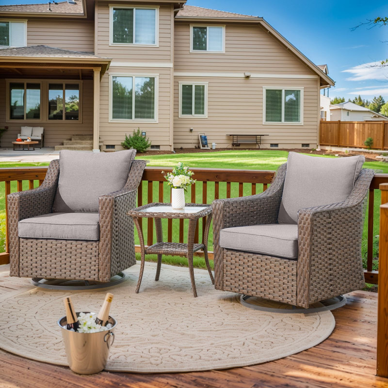 Jenesys Outdoor Swivel Glider Chairs & Side Table Set - Durable, Comfortable For Patios & Backyards, Gray