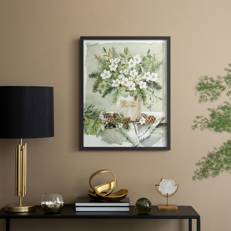«Merry Christmas Bouquet», reproduction encadrée - bois massif, H 11 po x l 9 po, Noir, noir, noir, noir