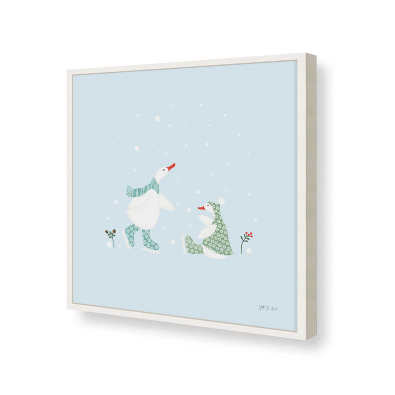 «Ducks in the Snow V» par Yvette St. Amant, reproduction d'art, H 36 po x l 36 po, Blanc