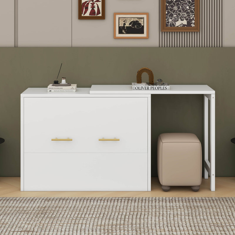 Lit simple escamotable avec bureau Murphy, Blanc