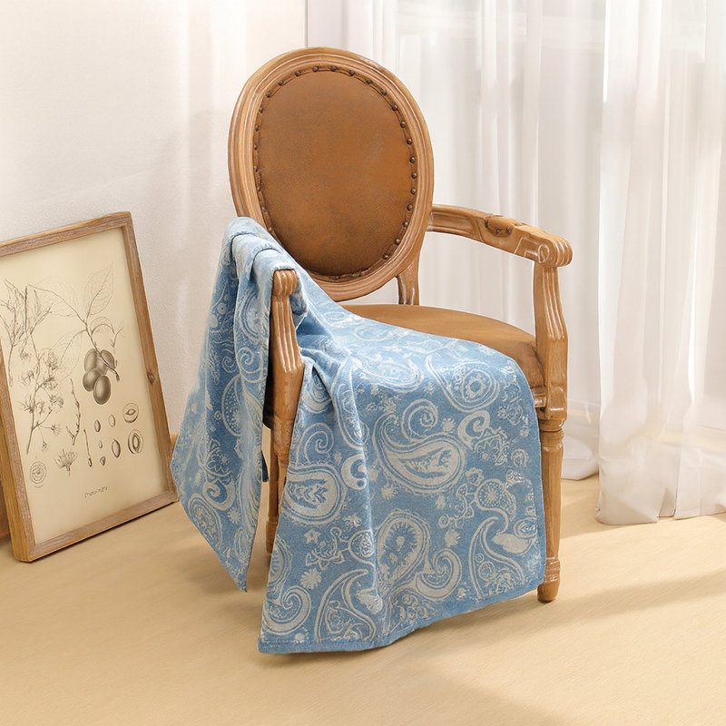 Jeté en laine et polyester jacquard bleu doux 50 "x 60", Motif cachemire bleu