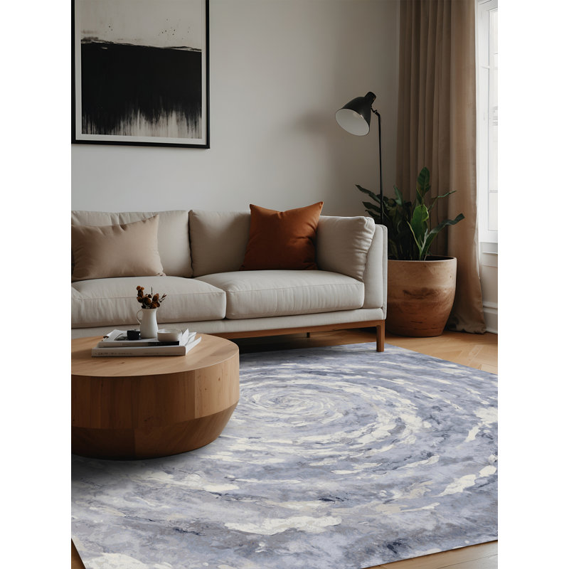 Machine Washable Gray Area Rug, Square 4'