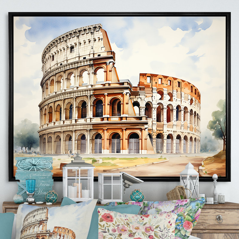 Italie, Colisée romain 1 - Italie, art mural, H 16 po x l 32 po x P 1 po, Cadre flottant noir