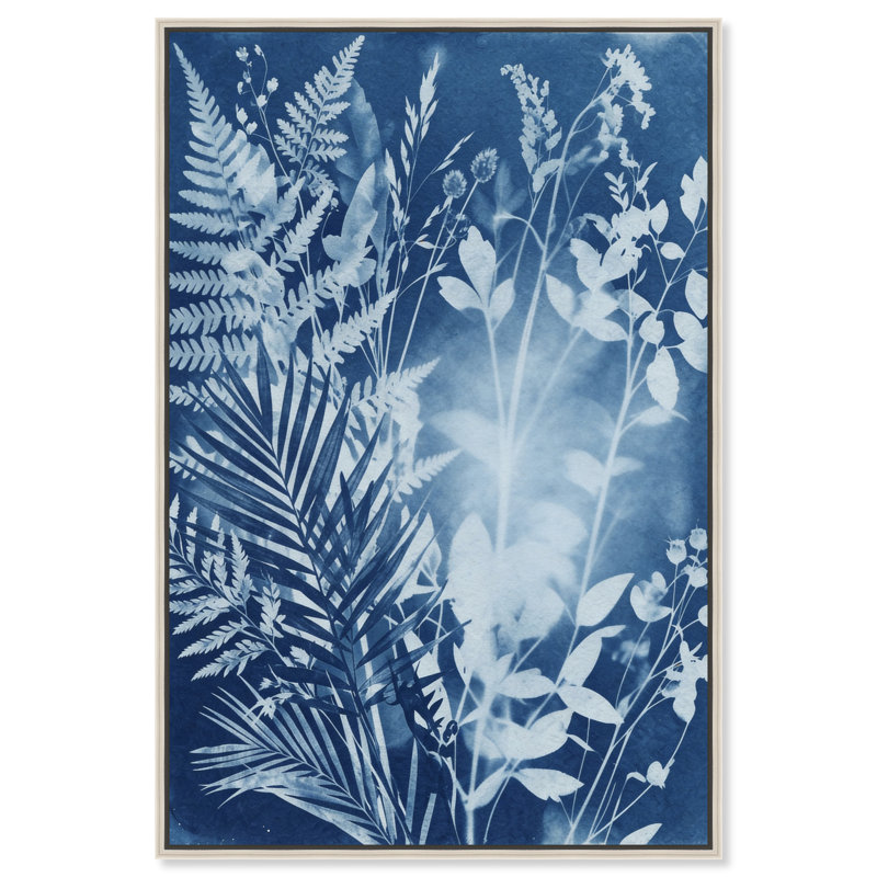 Blue Foliage II Print by Oliver Gal, 11"H x 16"W, Silver Floater Frame