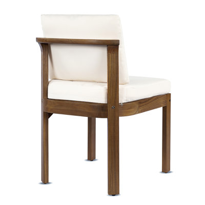 Chaise de salle à manger d'extérieur en bois d'acacia (ensemble de 2), bois au fini brun + coussins crème