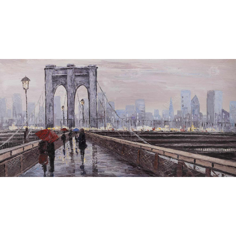 Brooklyn bridge with passersby - 15.75"x31.50" Desk mat