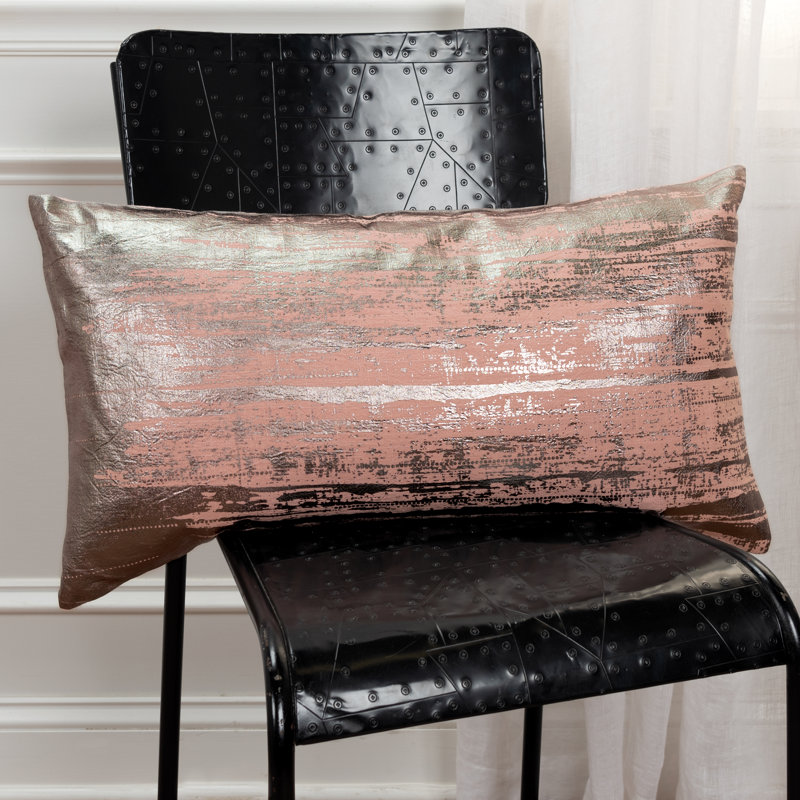 Silver and Pink Foil Print Rectangular Cotton Throw Pillow