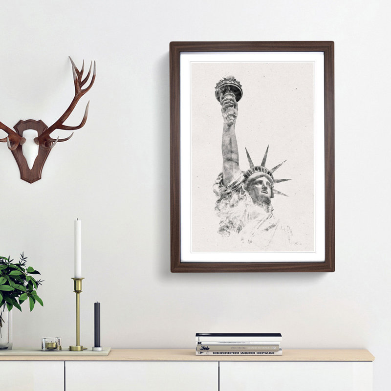 Statue of Liberty in New York City Abstract - Picture Frame Graphic Art Print, 87cm H x 62cm W x 2cm D, Walnut Framed