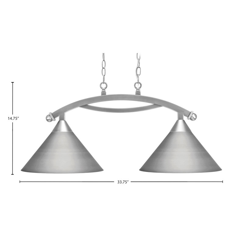 Bow 2 Light Island Light With Shades, Brushed Nickel