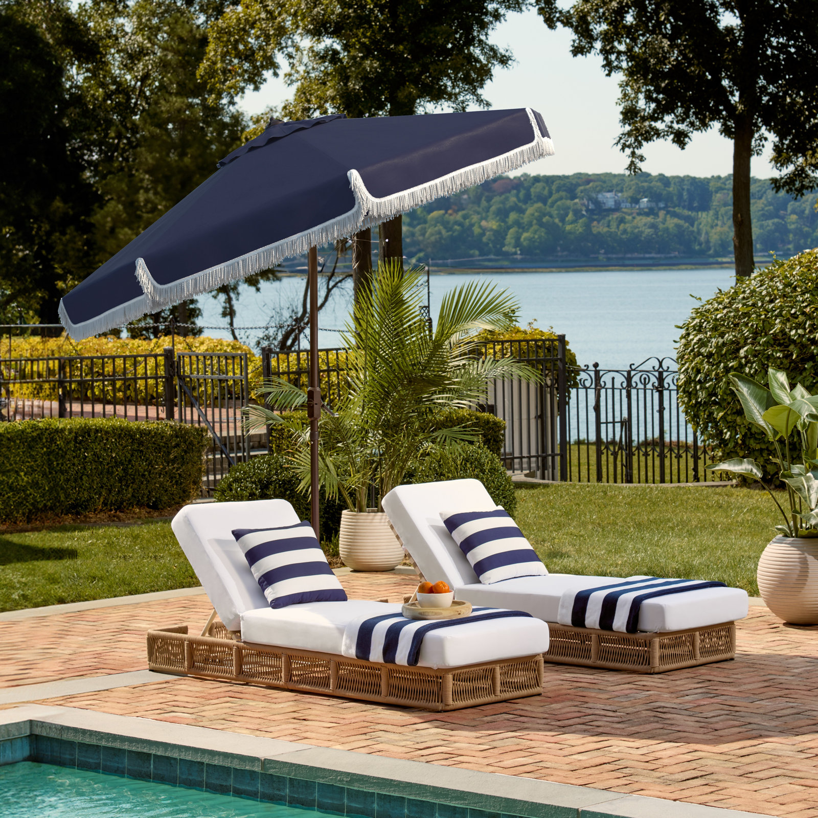 Argentina 100.79'' Outdoor Umbrella, Navy/White