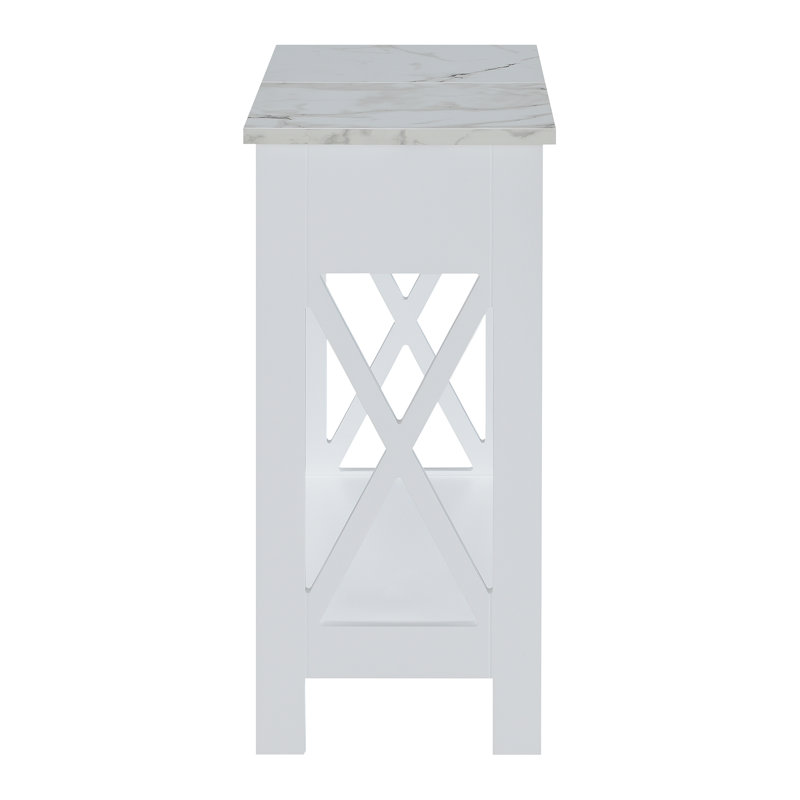 Gerde End Table and Built-In Outlets, White Faux Marble/White