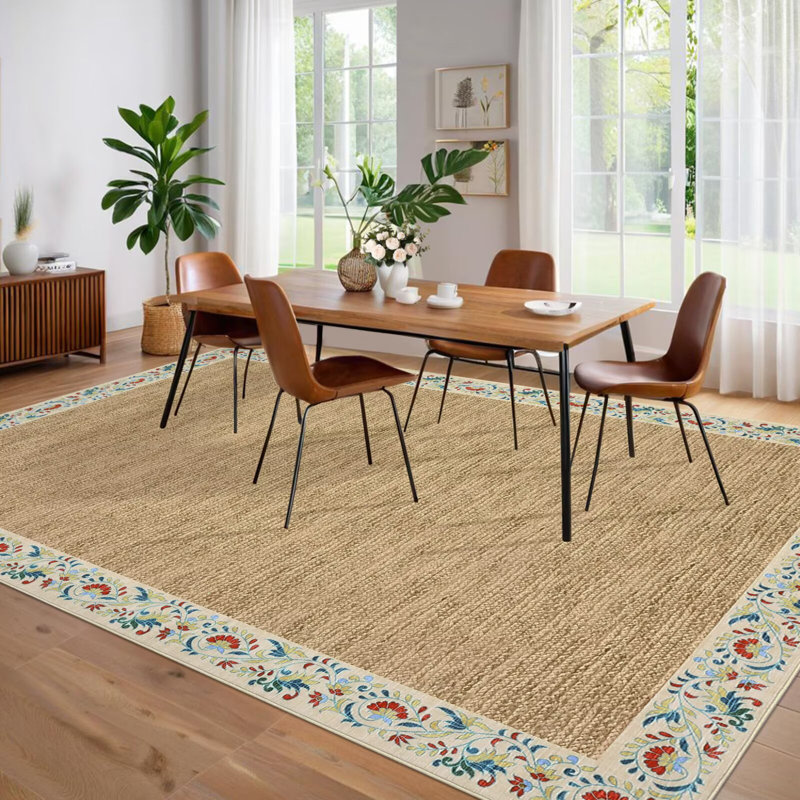 Tapis floral à bord doux lavable à la machine avec envers antidérapant et non délestable, Rectangle 6 pi x 9 pi