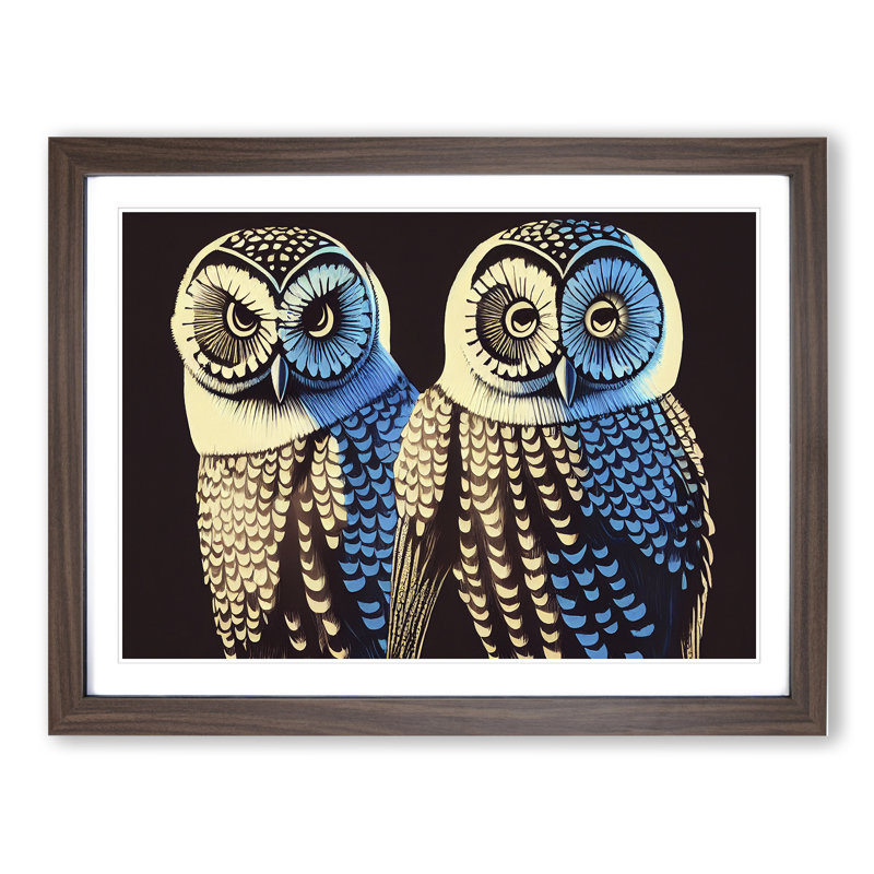 XH1022-6543X Owl Illustration - Single Picture Frame Print, 46cm H x 64cm W, Brown