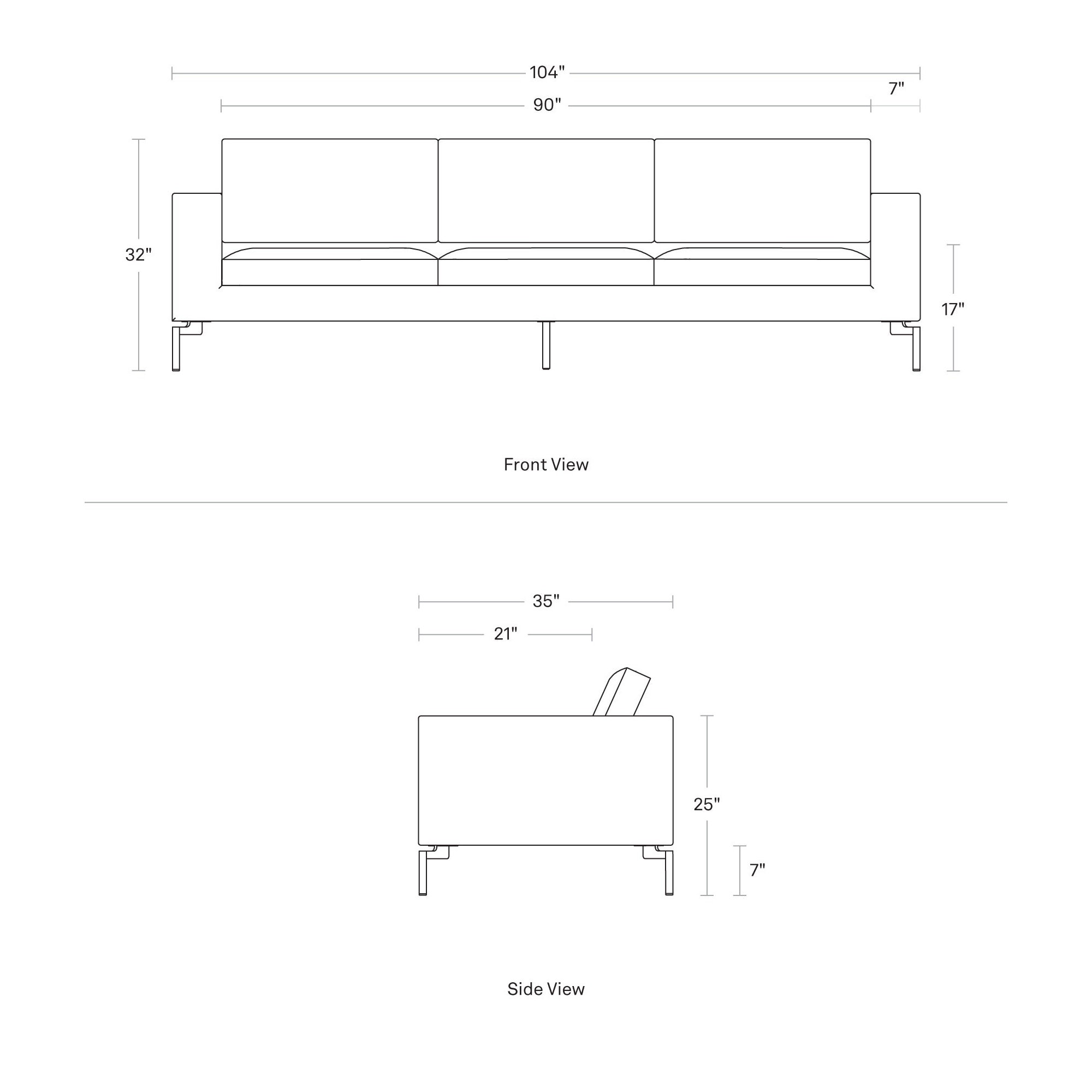 New Standard Upholstered Sofa, Black, 32" H x 104" W x 35" D, Maharam Mode in Clavicle Polyester Blend